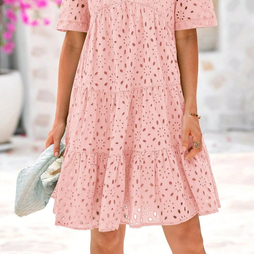 Pink Boho Women's Casual Embroidery Mini Dress - Picture 3 of 5
